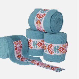 DOVER Set 4 Polo Wraps Aqua Ikat Ribbon Trim NWT